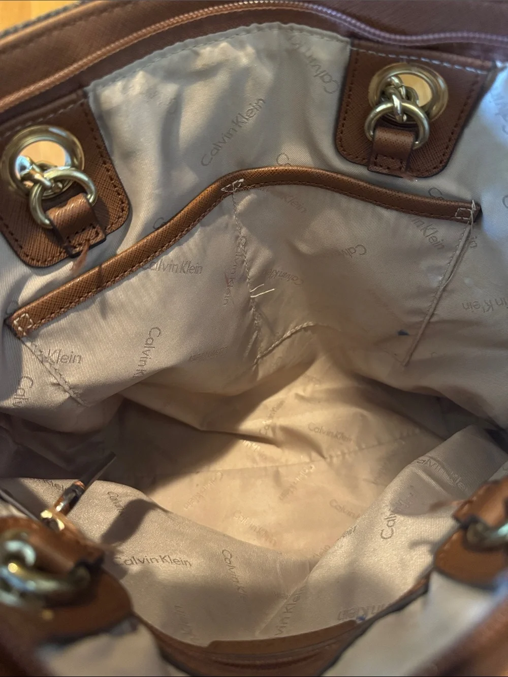 Calvin Klein Brown Monogrammed Double Strap Shoulder Bag
